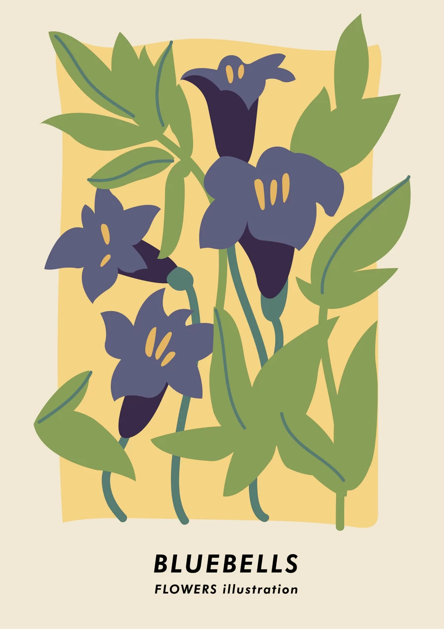 手绘小清新北欧花朵植物花卉插画海报封面画芯装饰AI矢量设计素材【017】